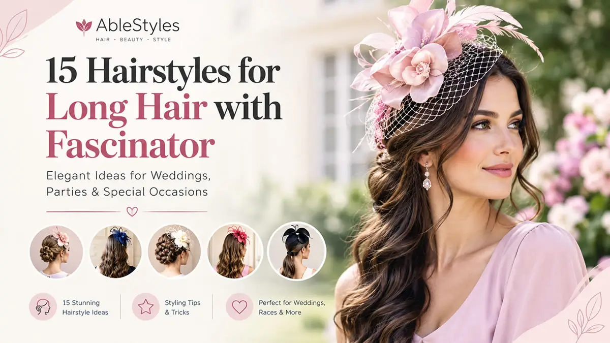 Elegant long hairstyle with a fascinator for a wedding or special occasion